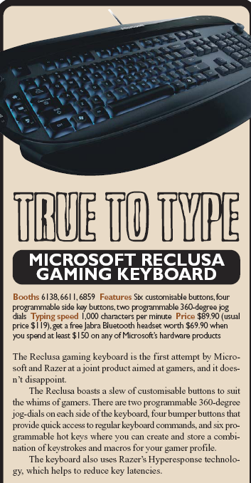 IT Show 2008 price list image brochure of Microsoft Reclusa Gaming Keyboard
