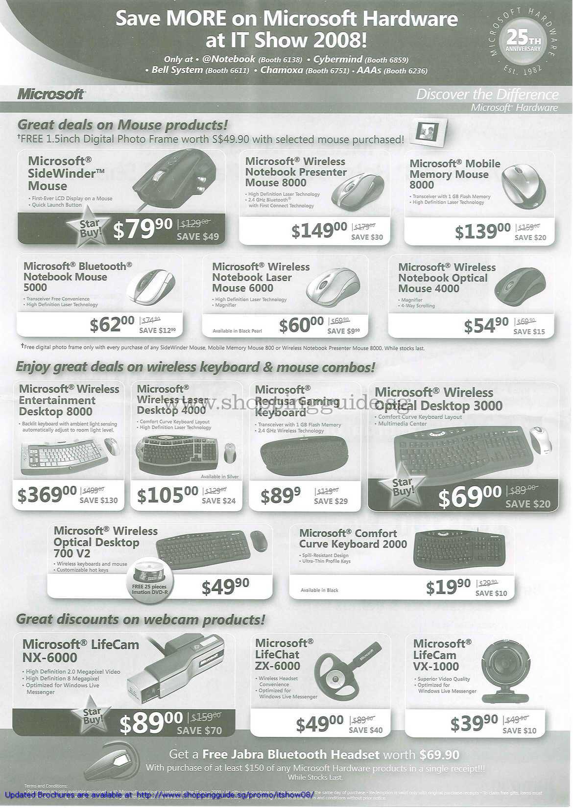 IT Show 2008 price list image brochure of Microsoft Sidewinder Wireless Mouse Keyboard Webcam LifeCam LifeChat