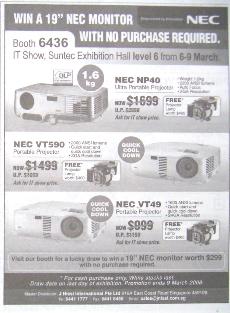 IT Show 2008 price list image brochure of NEC Projectors NP40 VT590 VT49