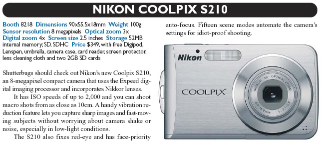 IT Show 2008 price list image brochure of Nikon Coolpix S210 Digital Camera