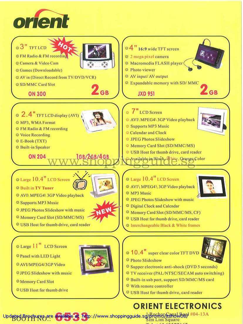 IT Show 2008 price list image brochure of Orient Mp3 Video Player ON300 JXD951 ON204 Digital Photo Frame