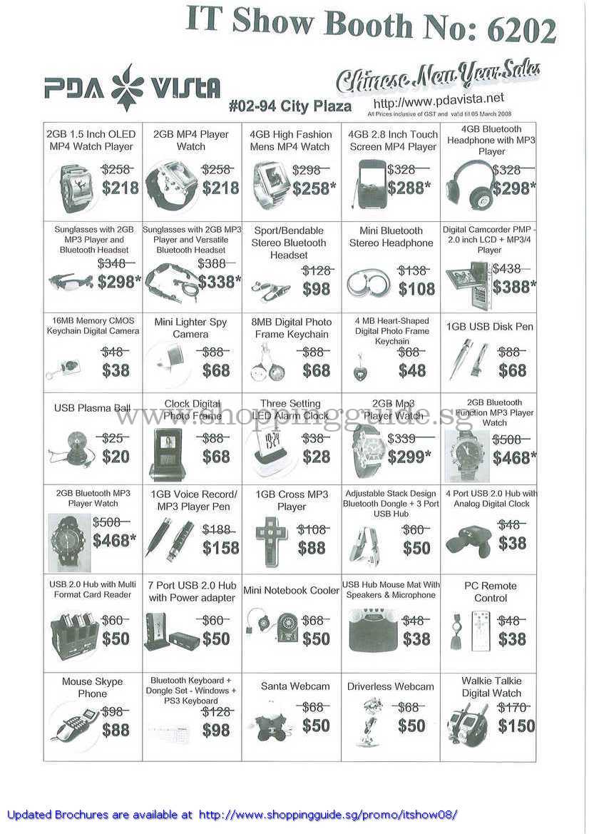 IT Show 2008 price list image brochure of PDA Vista Player Bluetooth Camera Digital Photo Frame Mp3 Alarm Clock