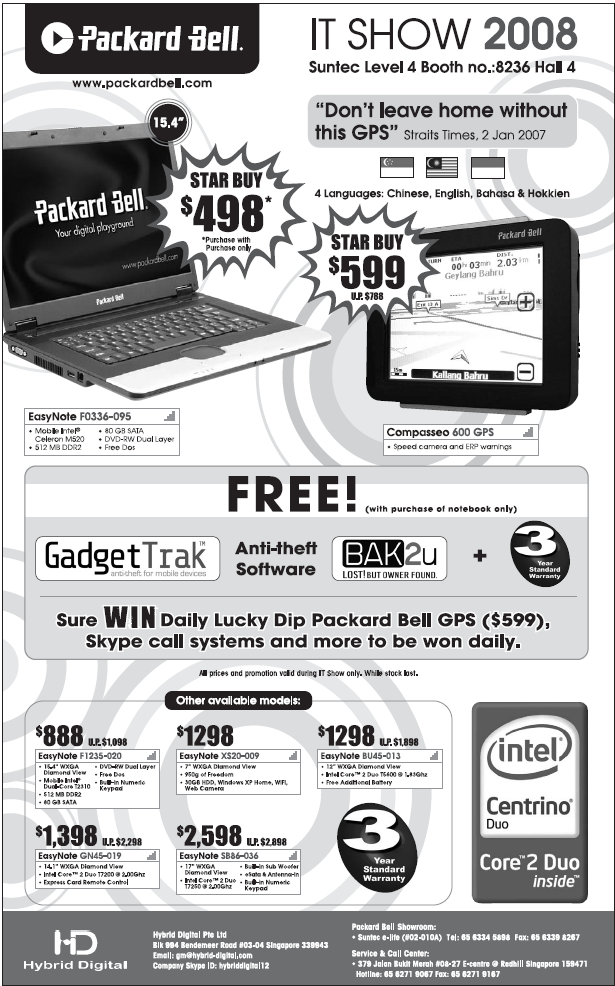 IT Show 2008 price list image brochure of Packard Bell EasyNote Notebook F0336 Compasseo 600 GPS