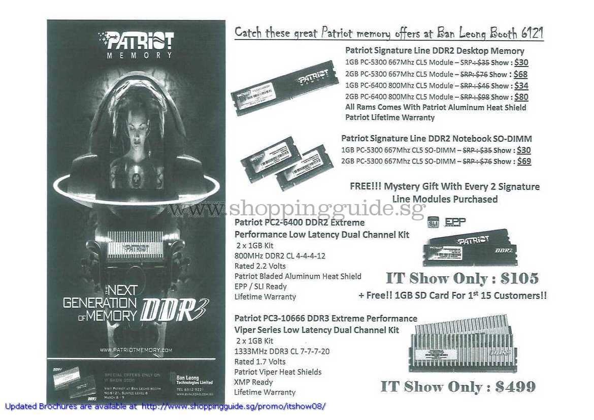 IT Show 2008 price list image brochure of Patriot Memory RAM Signature Viper PC2 PC3 DDR2 DDR3
