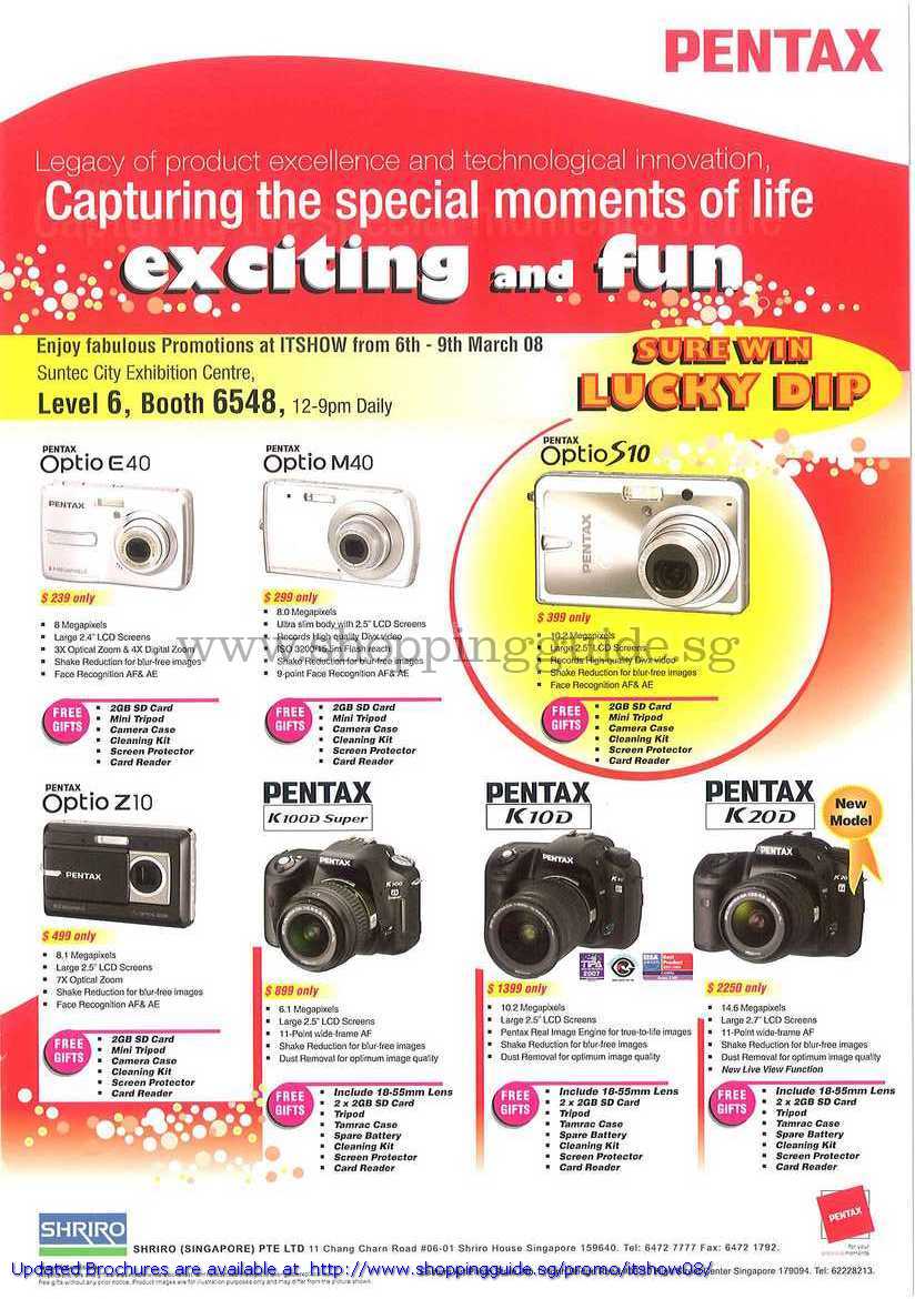IT Show 2008 price list image brochure of Pentax Digital Cameras Optio E40 M40 Z10 K100D K10D K20D