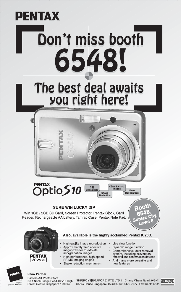 IT Show 2008 price list image brochure of Pentax Optio S10 K20D Digital Camera