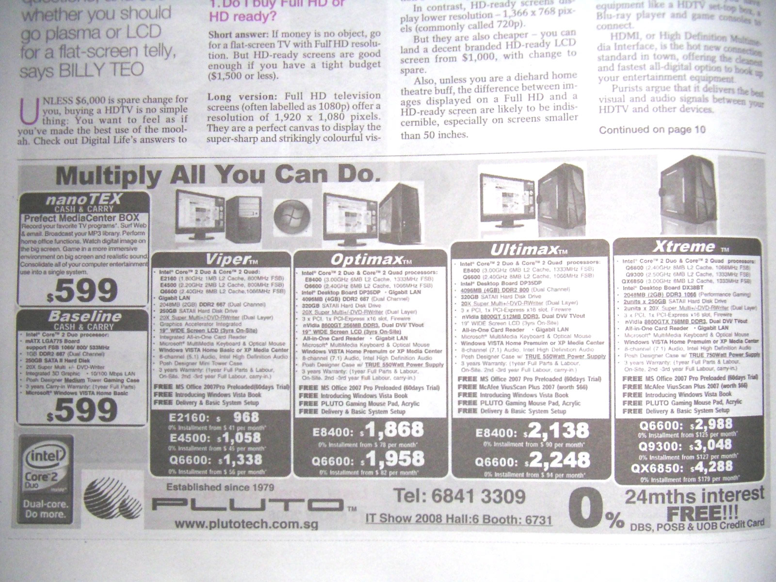 IT Show 2008 price list image brochure of Pluto Desktops NanoTex Baseline Viper Optimax Ultimax Xtreme