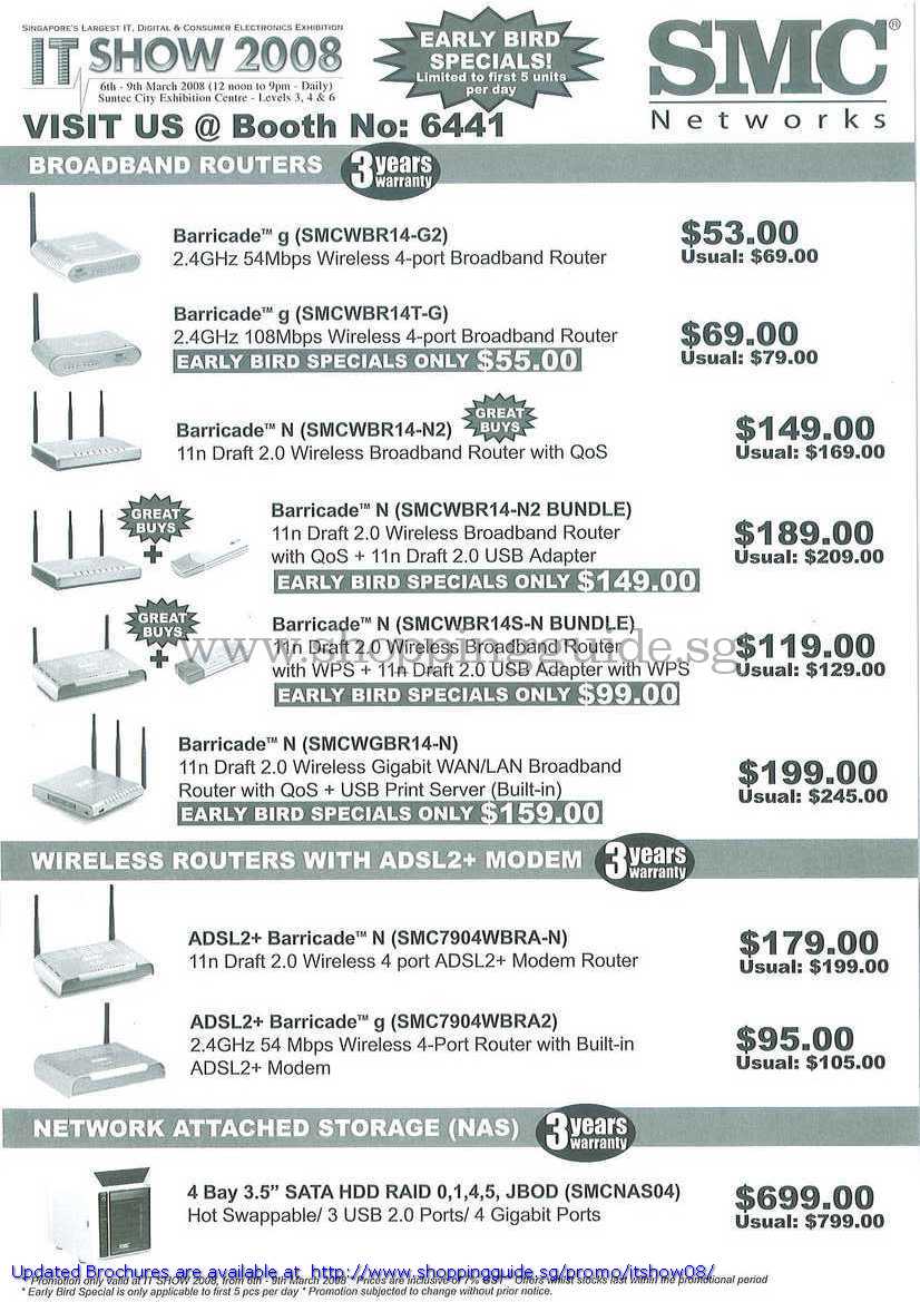IT Show 2008 price list image brochure of SMC Broadband Routers Barricade G N ADSL NAS0