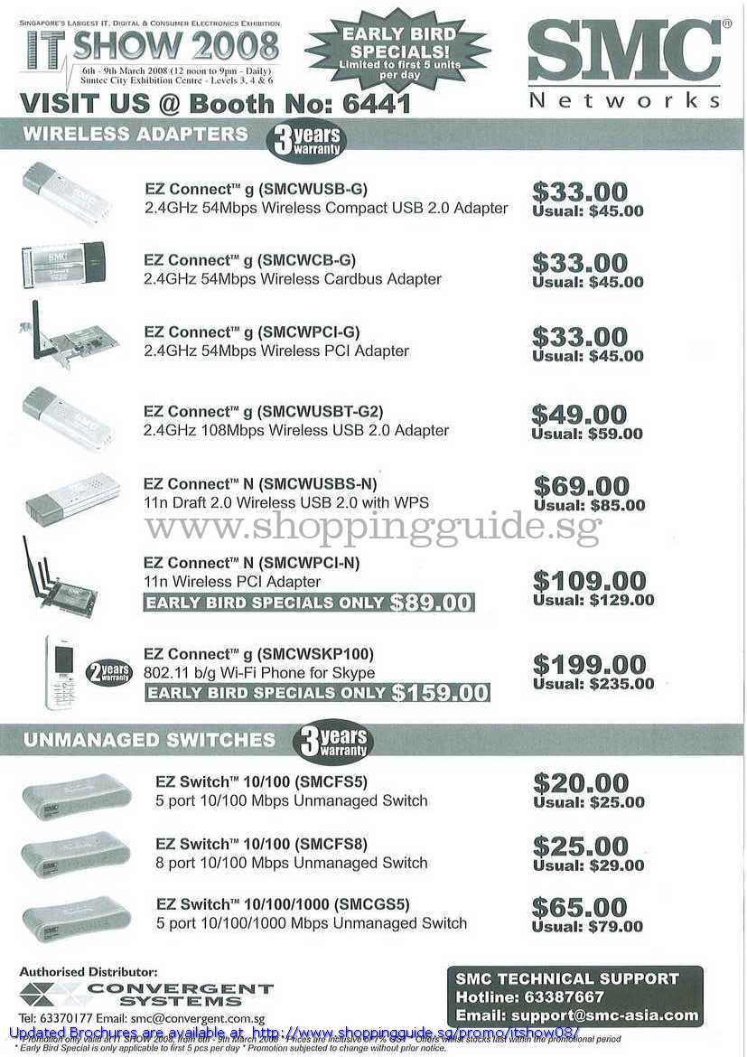 IT Show 2008 price list image brochure of SMC Networks EZ Connect Wireless Adapter Skype Phone Switch PCI Draft N