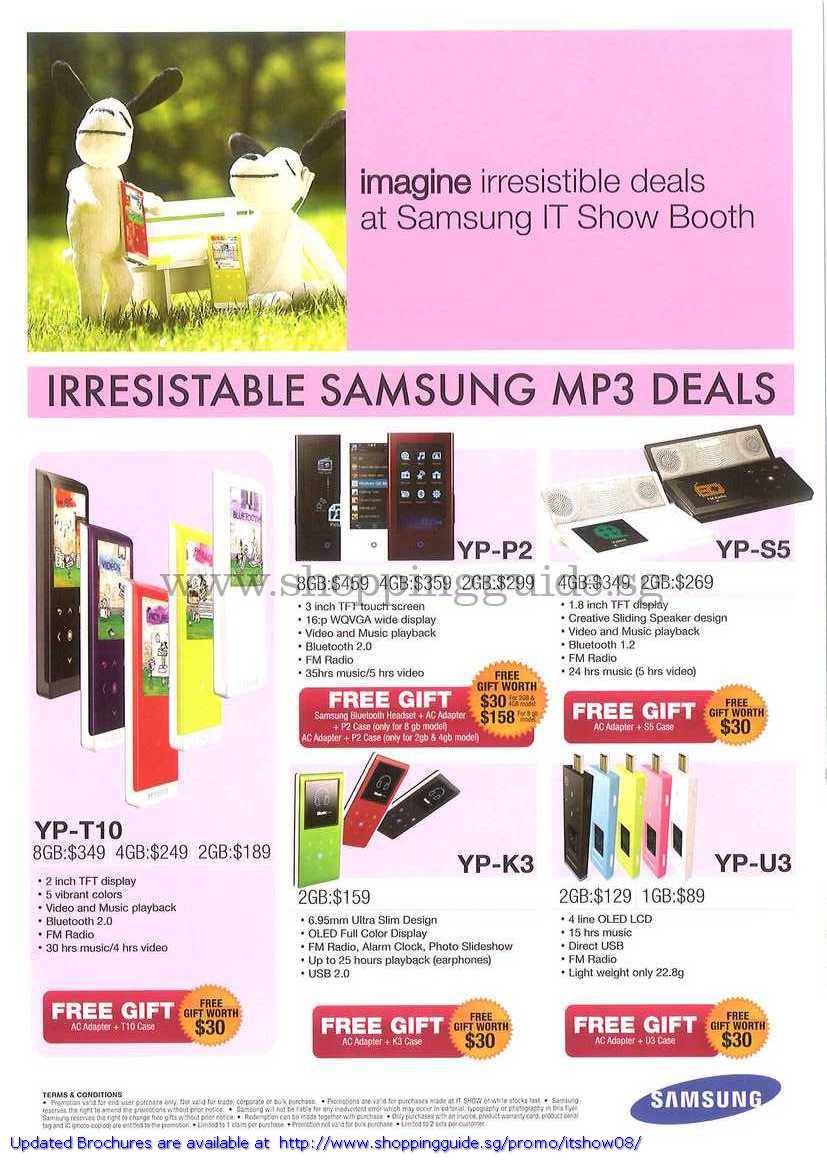 IT Show 2008 price list image brochure of Samsung MP3 Players YP P2 S5 T10 K3 U3
