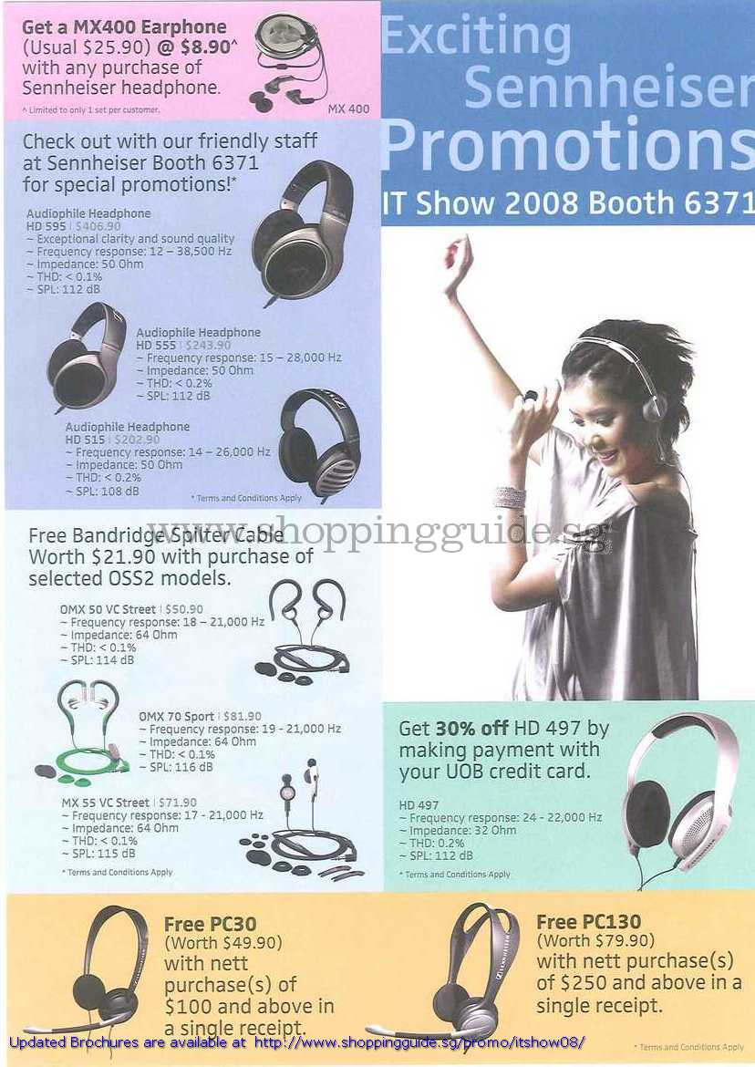 IT Show 2008 price list image brochure of Sennheiser MX400 Earphone HD 595 Headphone 555 515 OMX 50 70 MX 55 VC Street