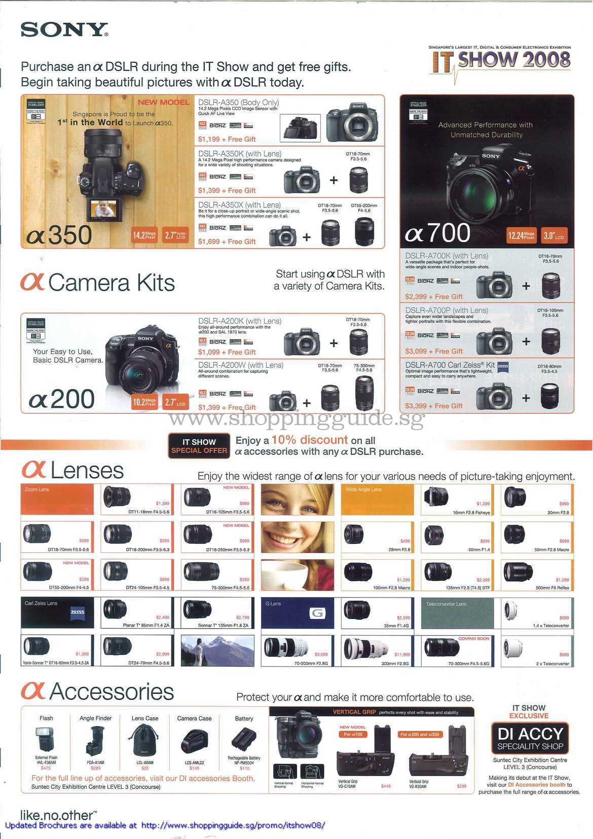IT Show 2008 price list image brochure of Sony Alpha Digital Camera DSLR A350 A700 A200 Lenses Accessories