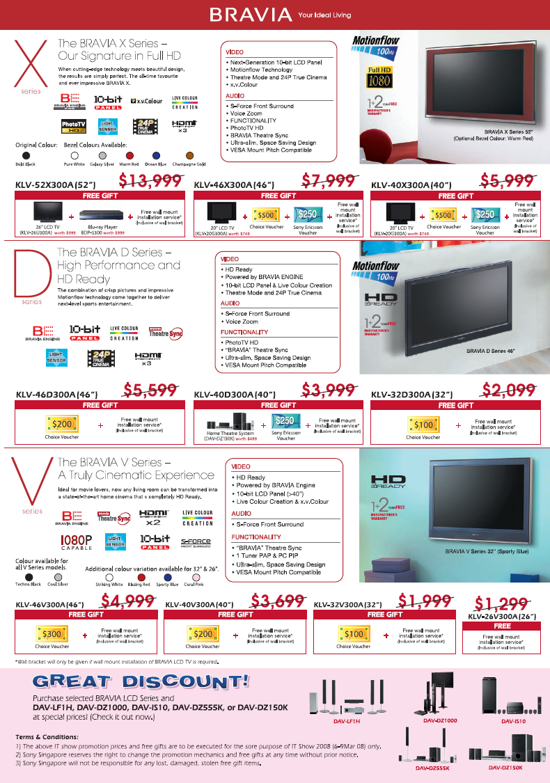 IT Show 2008 price list image brochure of Sony Bravia LCD TV X Series D V KLV