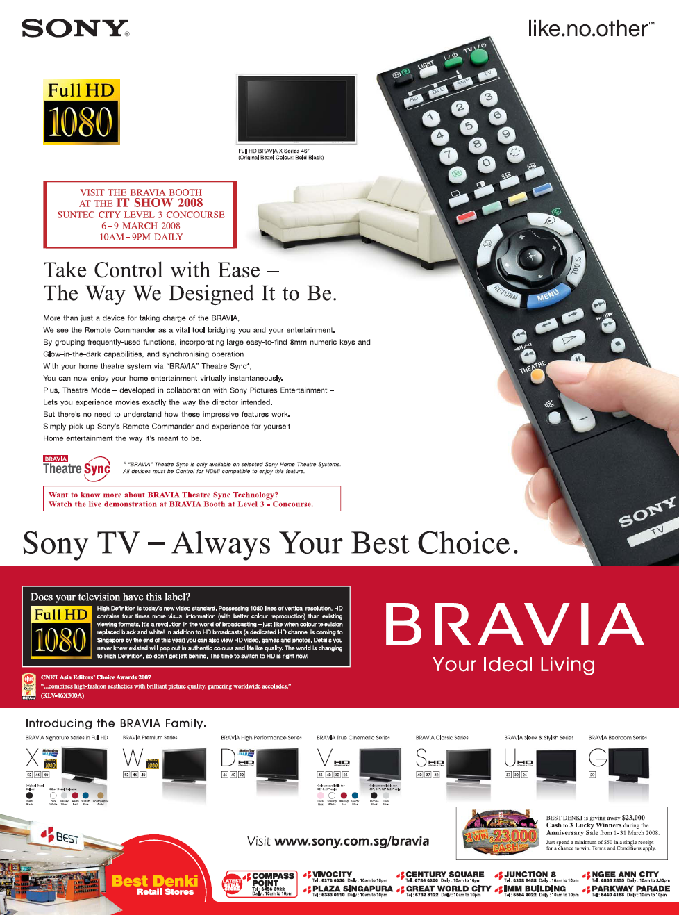 IT Show 2008 price list image brochure of Sony Bravia TV Remote Commander Theatre Sync