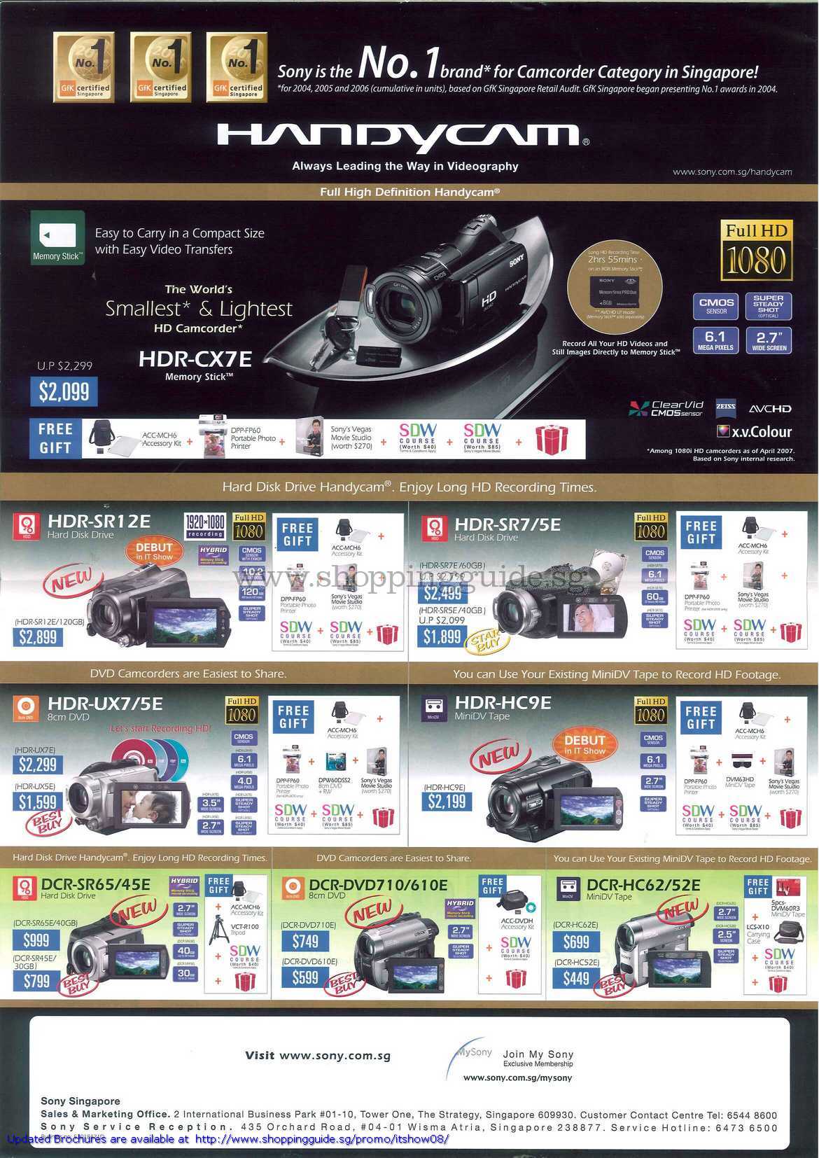 IT Show 2008 price list image brochure of Sony Handycam Camcorder HDR SR12E SR7 5E UX7 HC9E SR65 45E DVD710 610E HC62 52E