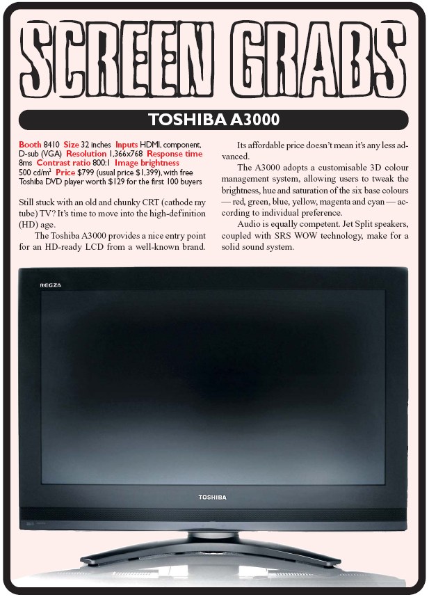 IT Show 2008 price list image brochure of Toshiba A3000 LCD TV