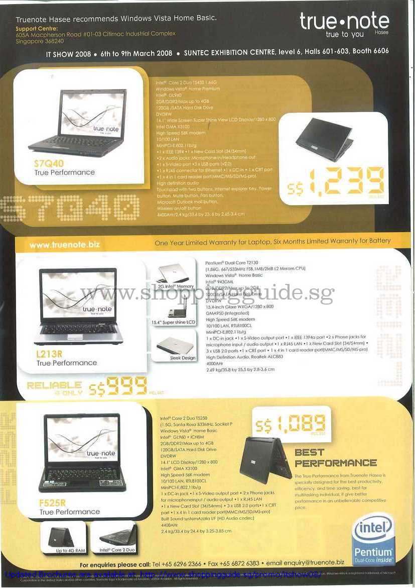 IT Show 2008 price list image brochure of Truenote Hasse Notebook S7Q40 L213R F525R