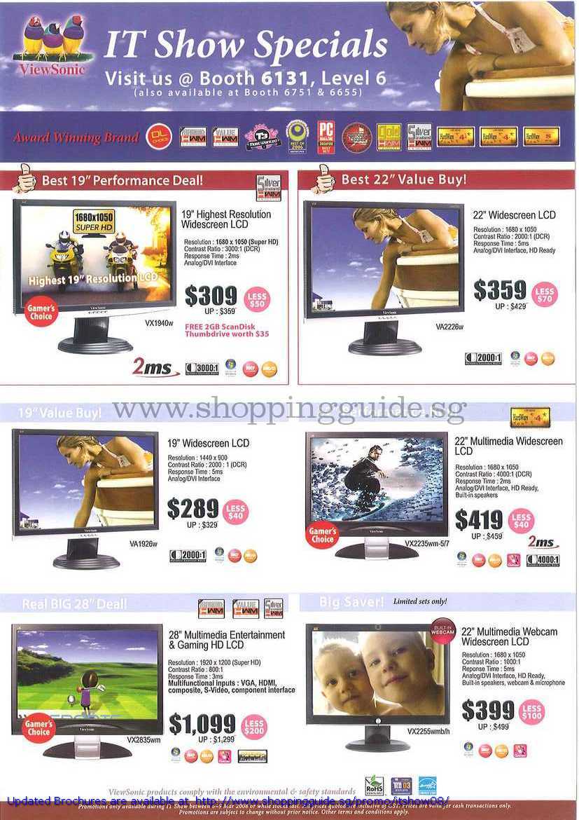IT Show 2008 price list image brochure of Viewsonic LCD Monitor VX1940w VA2226w VA1926w VX2235wm VX2835wm VX2255wmb