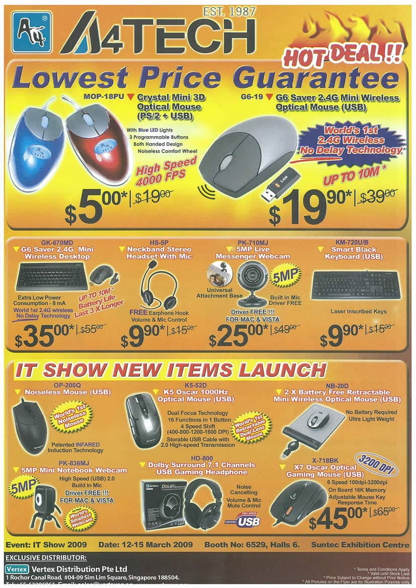 IT Show 2009 price list image brochure of A4Tech Mouse Keyboard Webcam Headset (tclong)