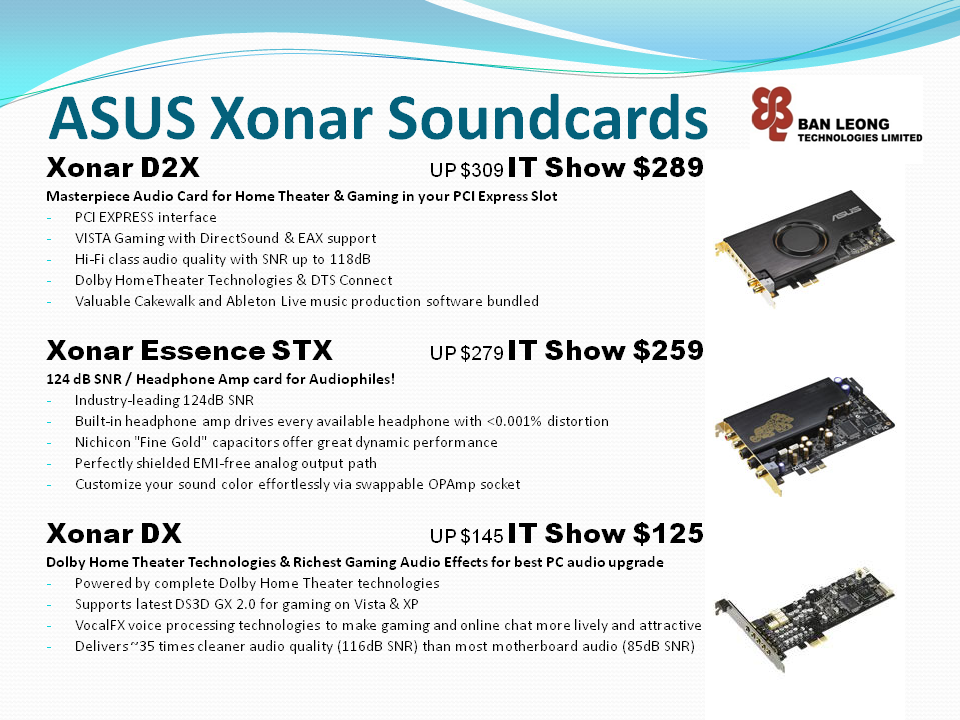 IT Show 2009 price list image brochure of ASUS Xonar Sound Cards