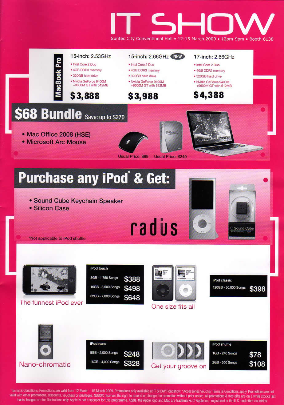 IT Show 2009 price list image brochure of Apple Macbook Ipod Touch Nano Shuffle