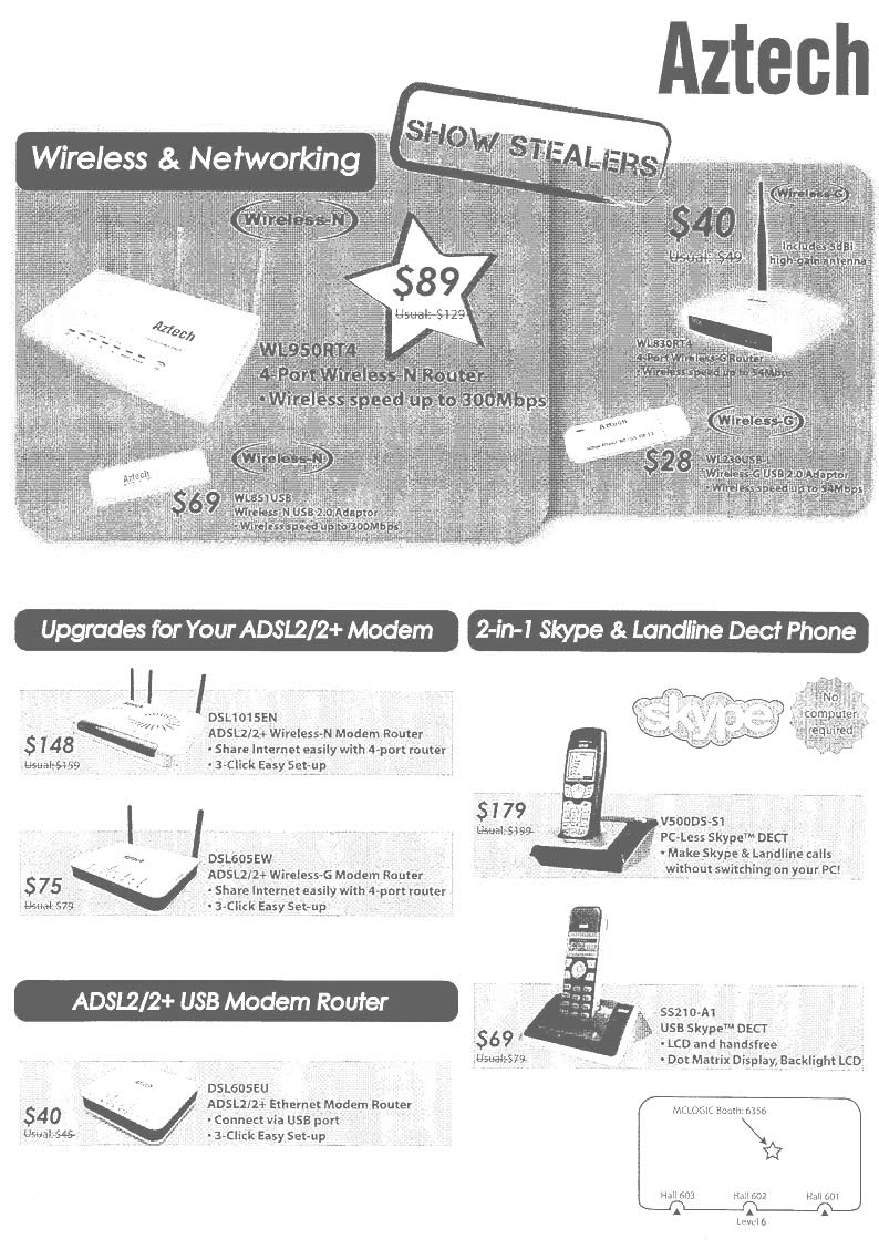 IT Show 2009 price list image brochure of Aztech Wirless Upgrades Skype Dect Phone Router (tclong)