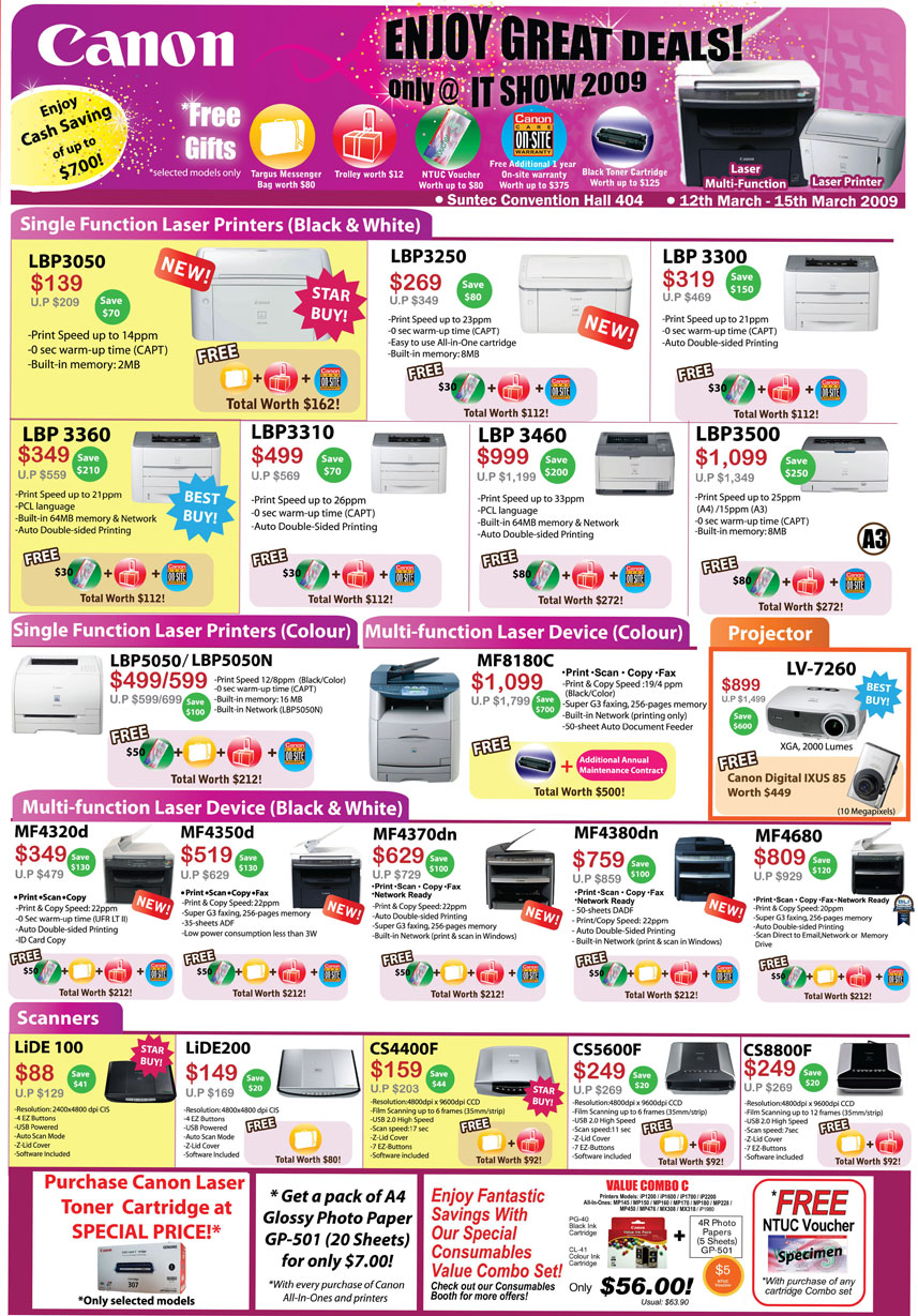 IT Show 2009 price list image brochure of Canon LASER Printers