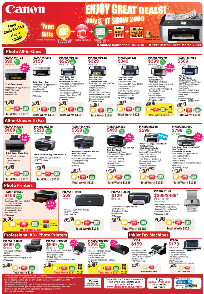 IT Show 2009 price list image brochure of Canon PIXMA Printers