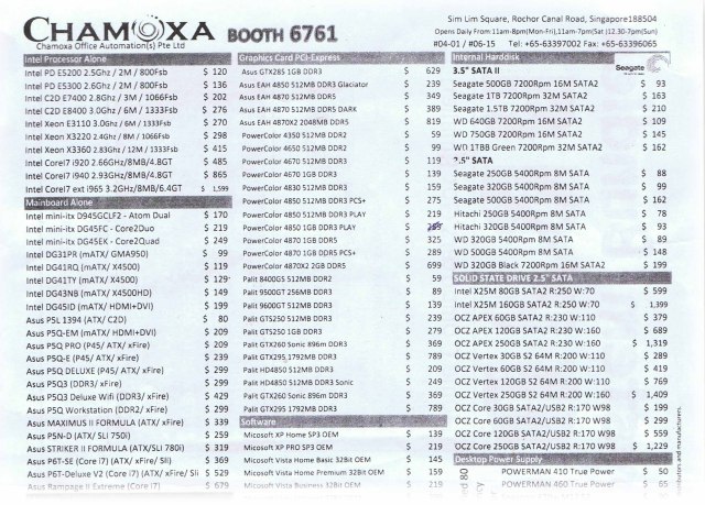 IT Show 2009 price list image brochure of Chamoxa CPU Mainboard VGA