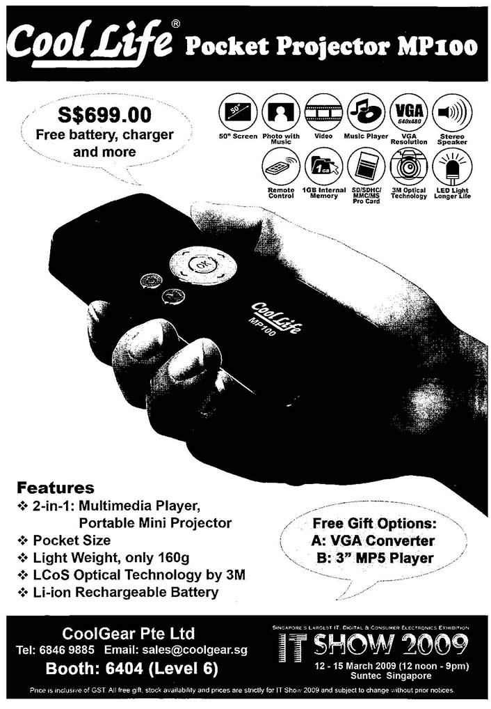 IT Show 2009 price list image brochure of Cool Life Pocket Projector MP100 (tclong)