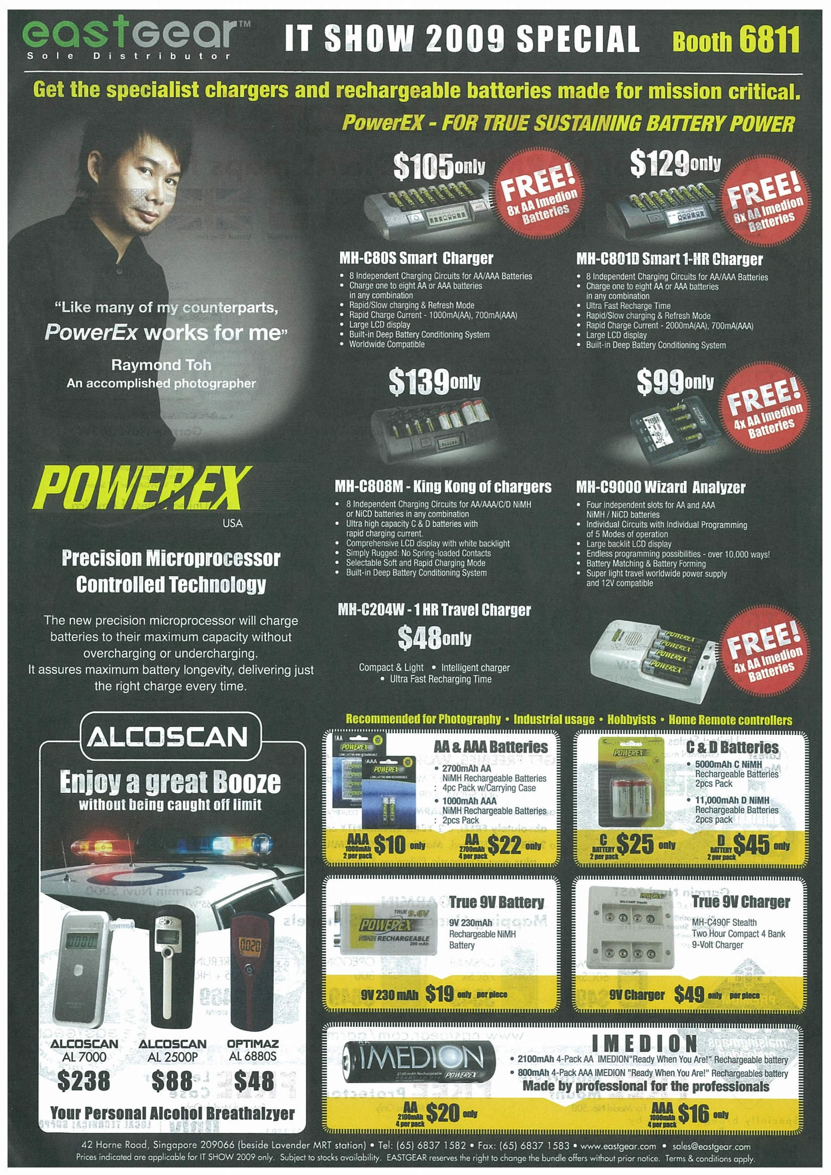IT Show 2009 price list image brochure of Eastgear Battery Powerex Alcoscan Imedion Tclong