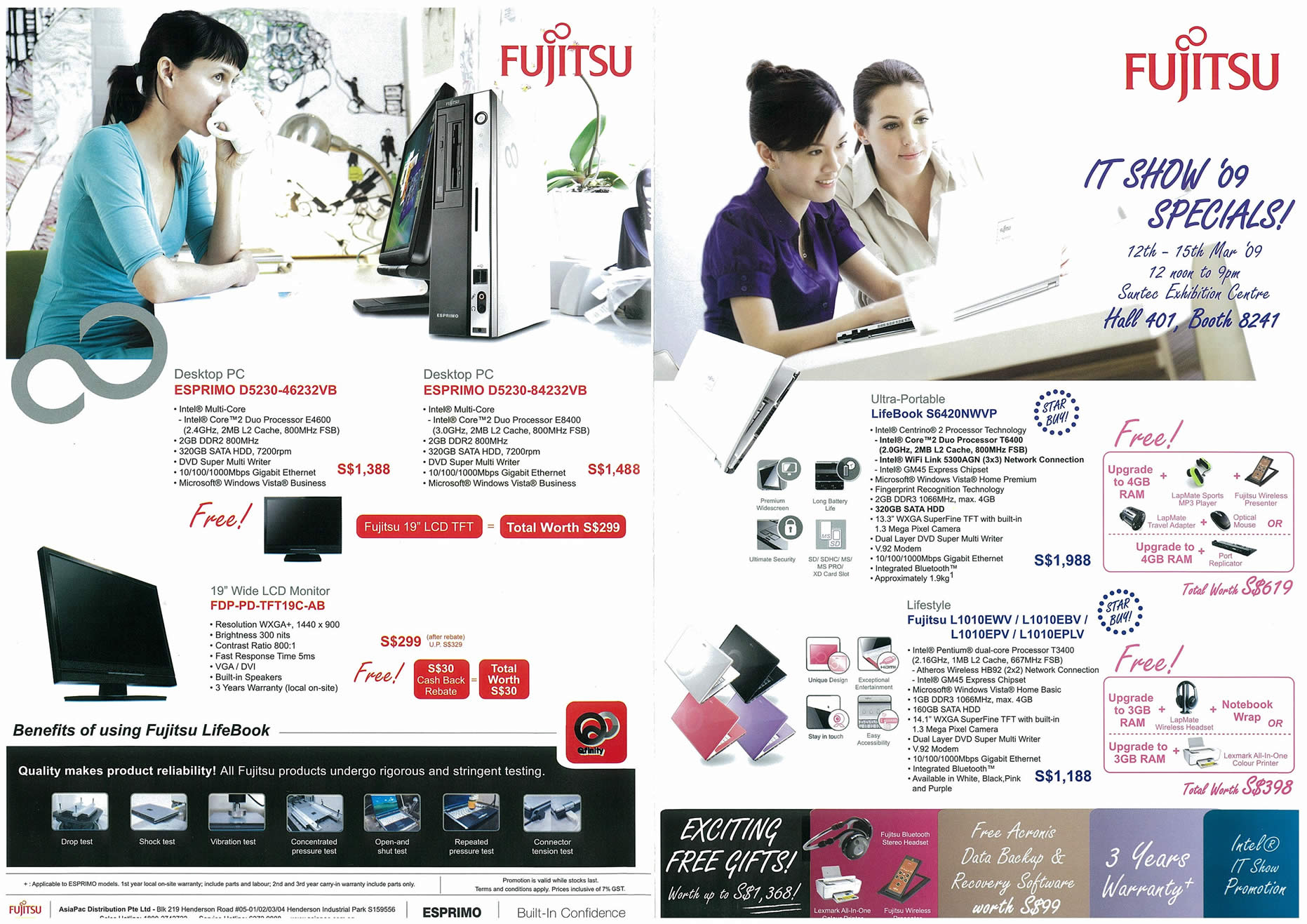 IT Show 2009 price list image brochure of Fujitsu Esprimo Lifebook Tclong