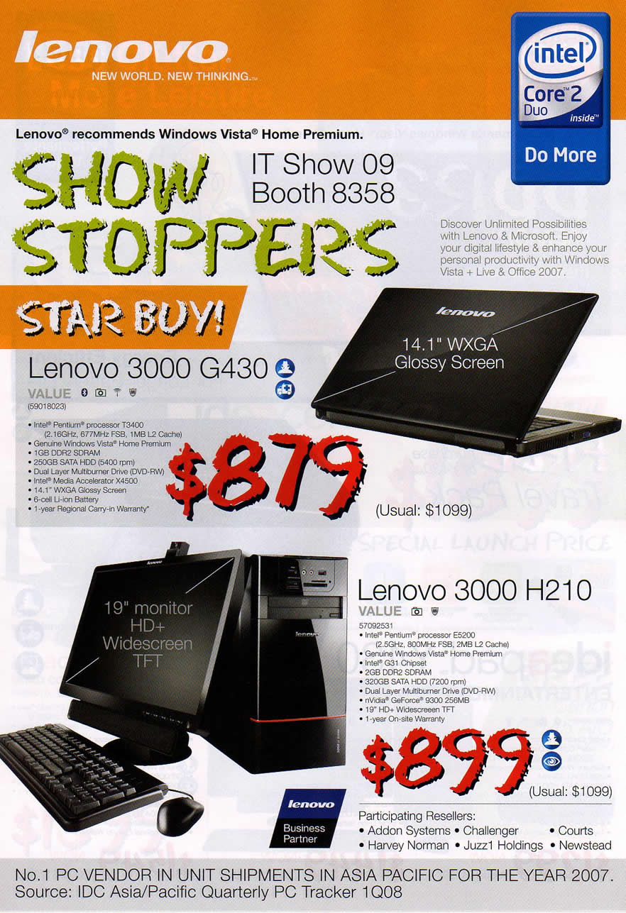 IT Show 2009 price list image brochure of Lenovo Notebook Desktop (coldfreeze)