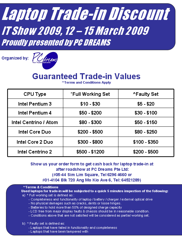 IT Show 2009 price list image brochure of PC Dreams Laptop Trade-in
