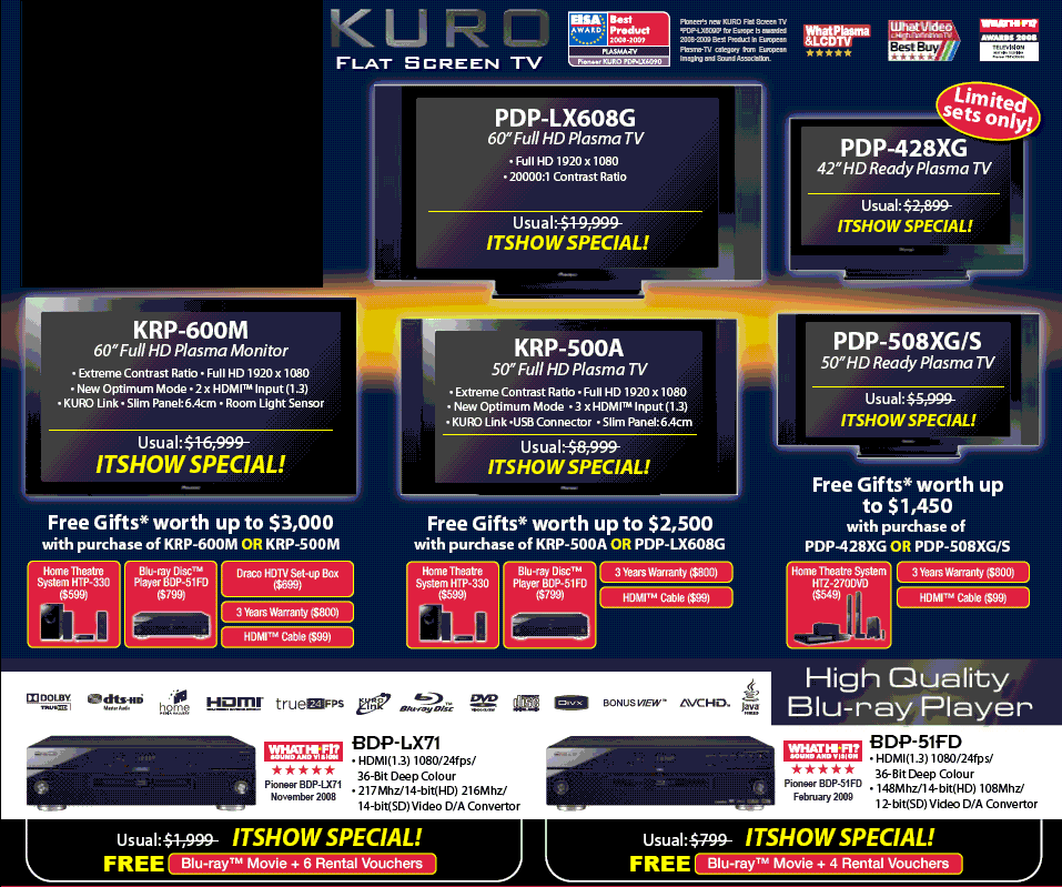 IT Show 2009 price list image brochure of Pioneer KURO Flat Screen TV