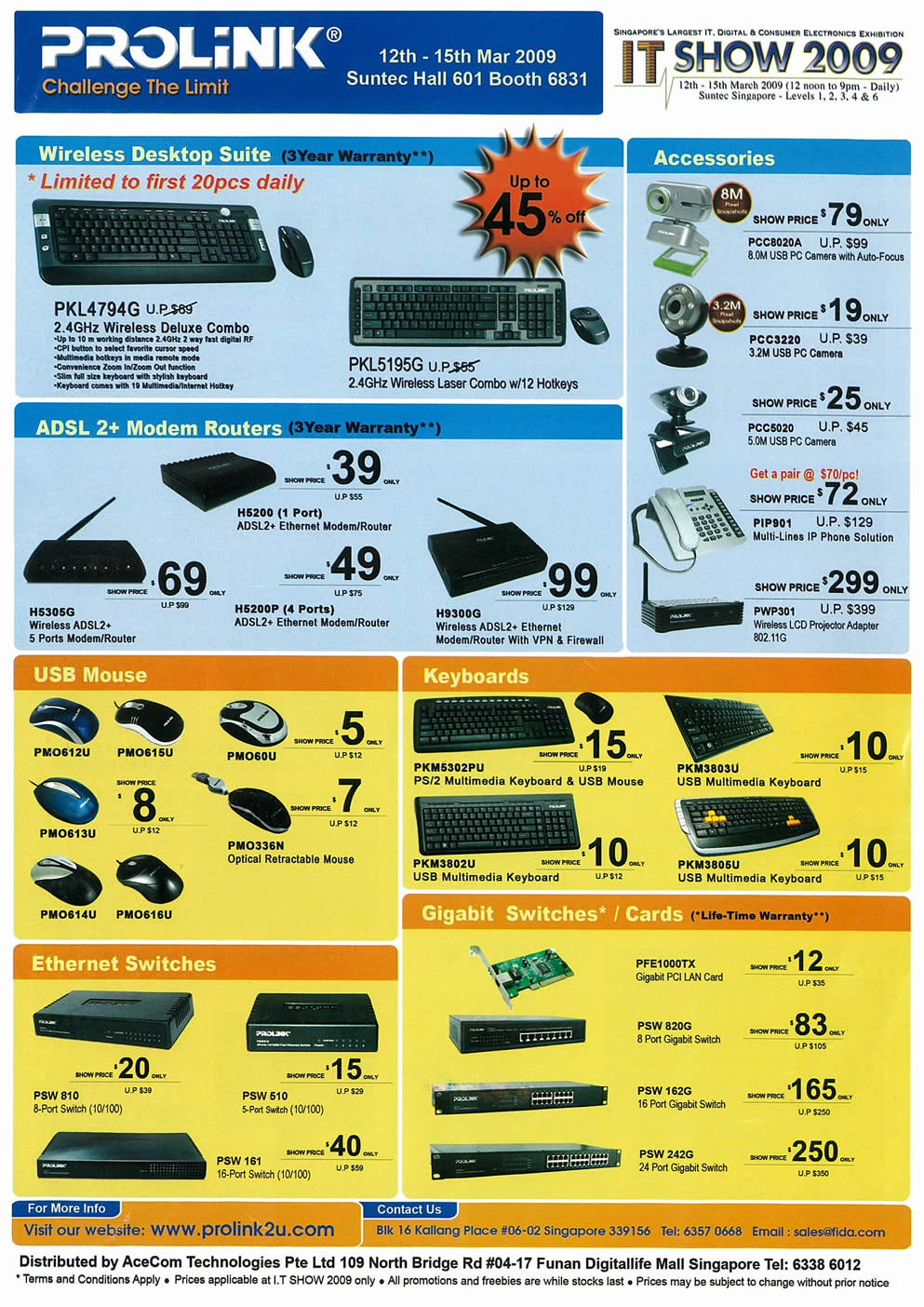 IT Show 2009 price list image brochure of Prolink Wireless Keyboard Mouse ADSL Switches (tclong)