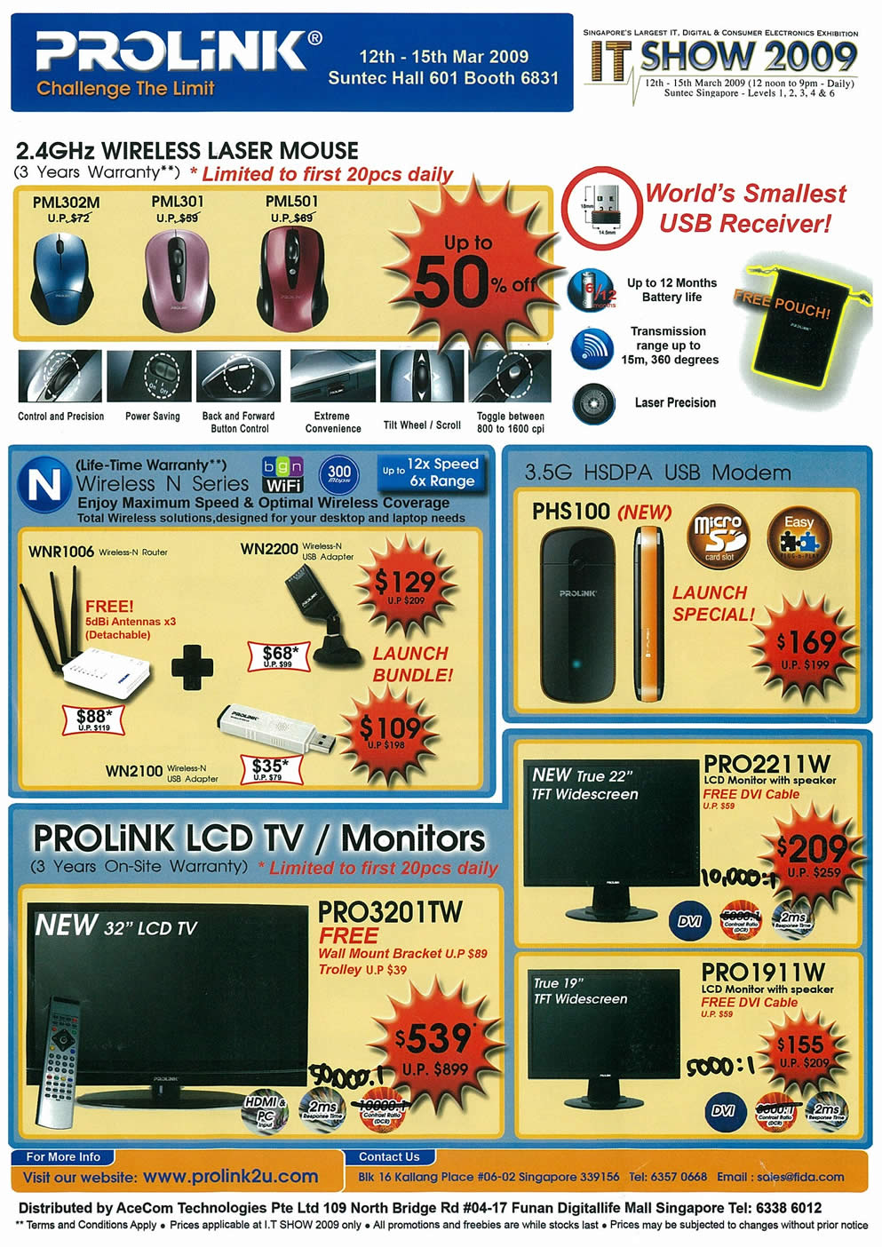 IT Show 2009 price list image brochure of Prolink Wireless Laser Mouse Router HSDPA LCD Monitor TV (tclong)