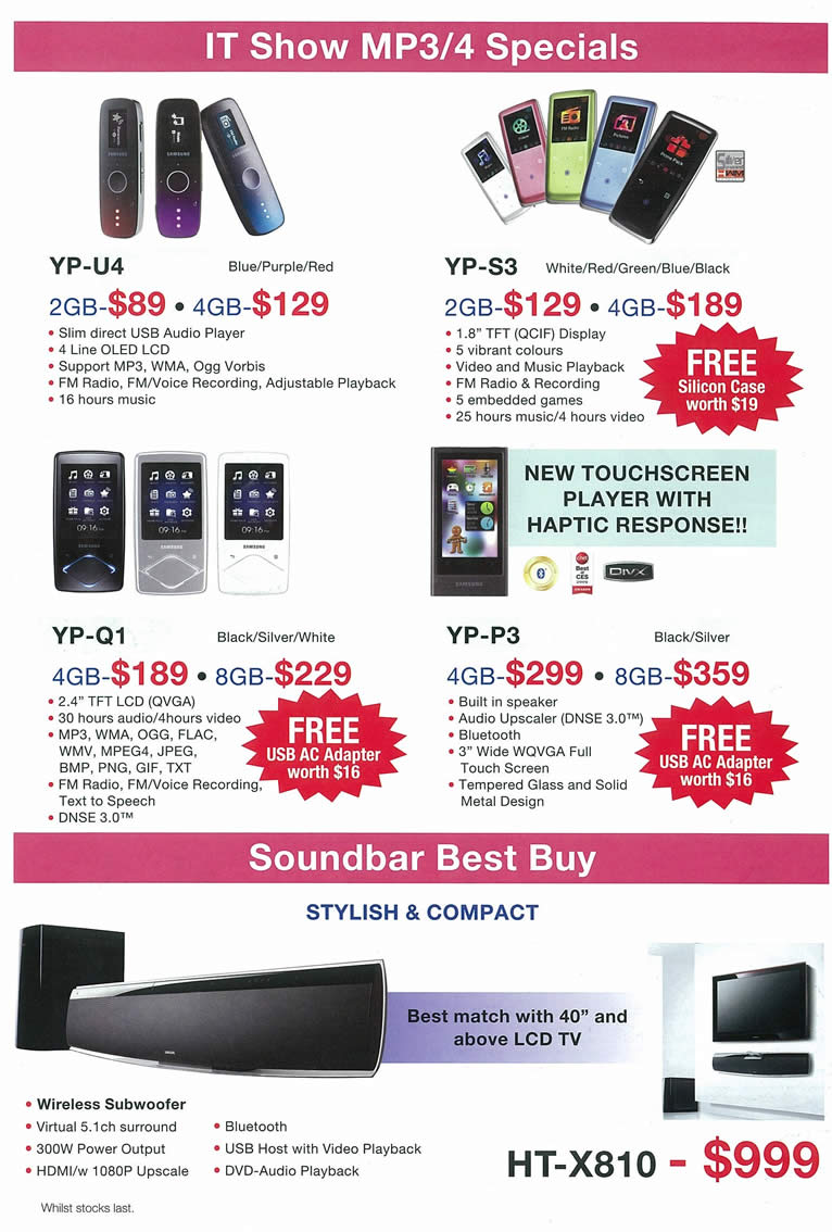 IT Show 2009 price list image brochure of Samsung YP MP3 MP4 Players Soundbar (tclong)