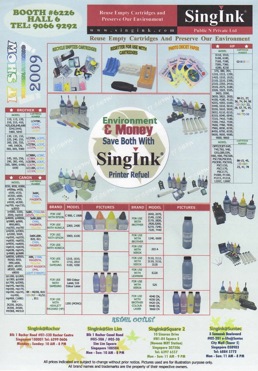 IT Show 2009 price list image brochure of SingInk Ink Refill (coldfreeze)