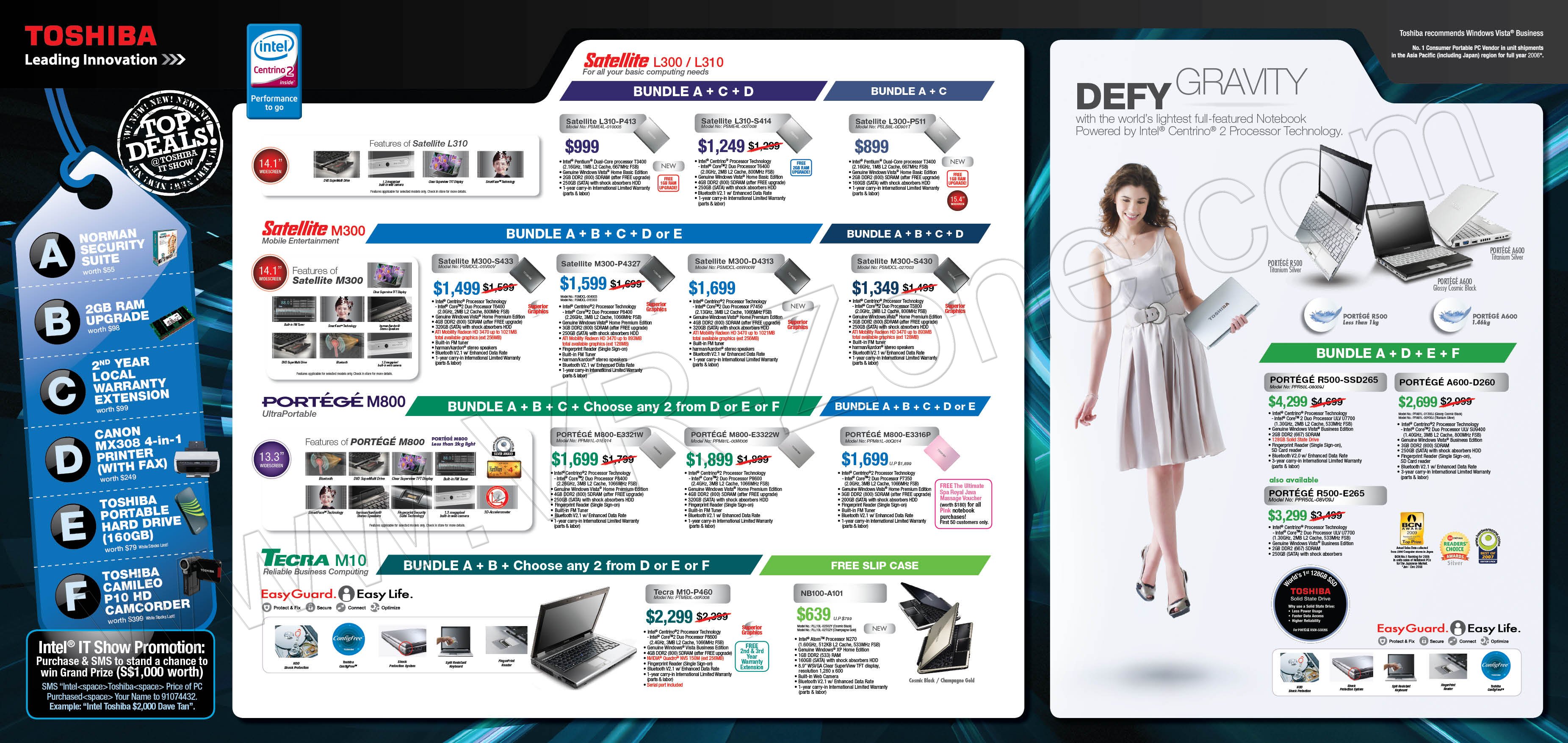 IT Show 2009 price list image brochure of Toshiba 2 Notebooks Tecra Portege Satellite VR-Zone