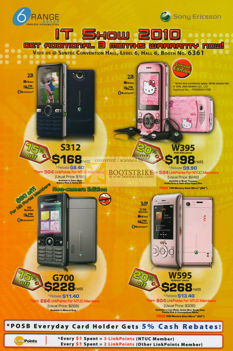 IT Show 2010 price list image brochure of 6Range Sony Ericsson Mobile PhonesS312 W395 G700 W595