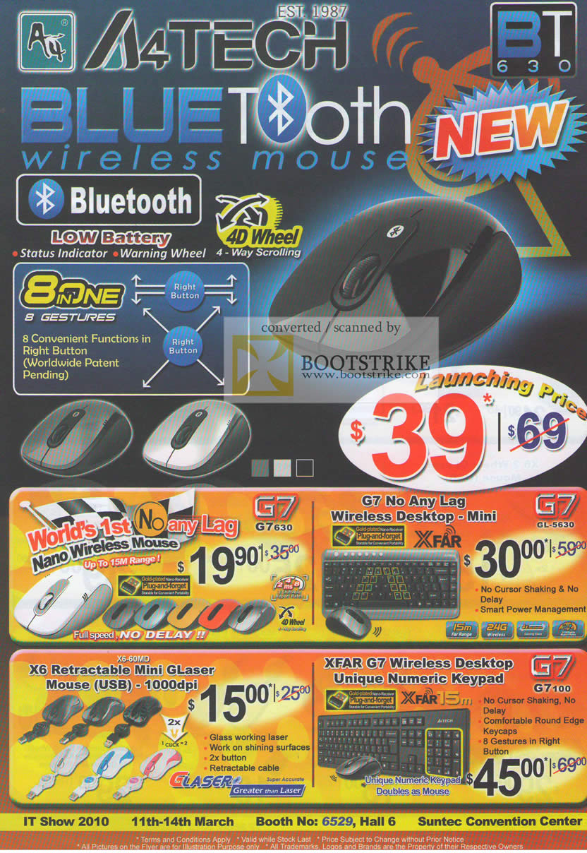 IT Show 2010 price list image brochure of A4Tech Bluetooth Wireless Mouse BT 630 G7 Nano X6 60MB Xfar G7