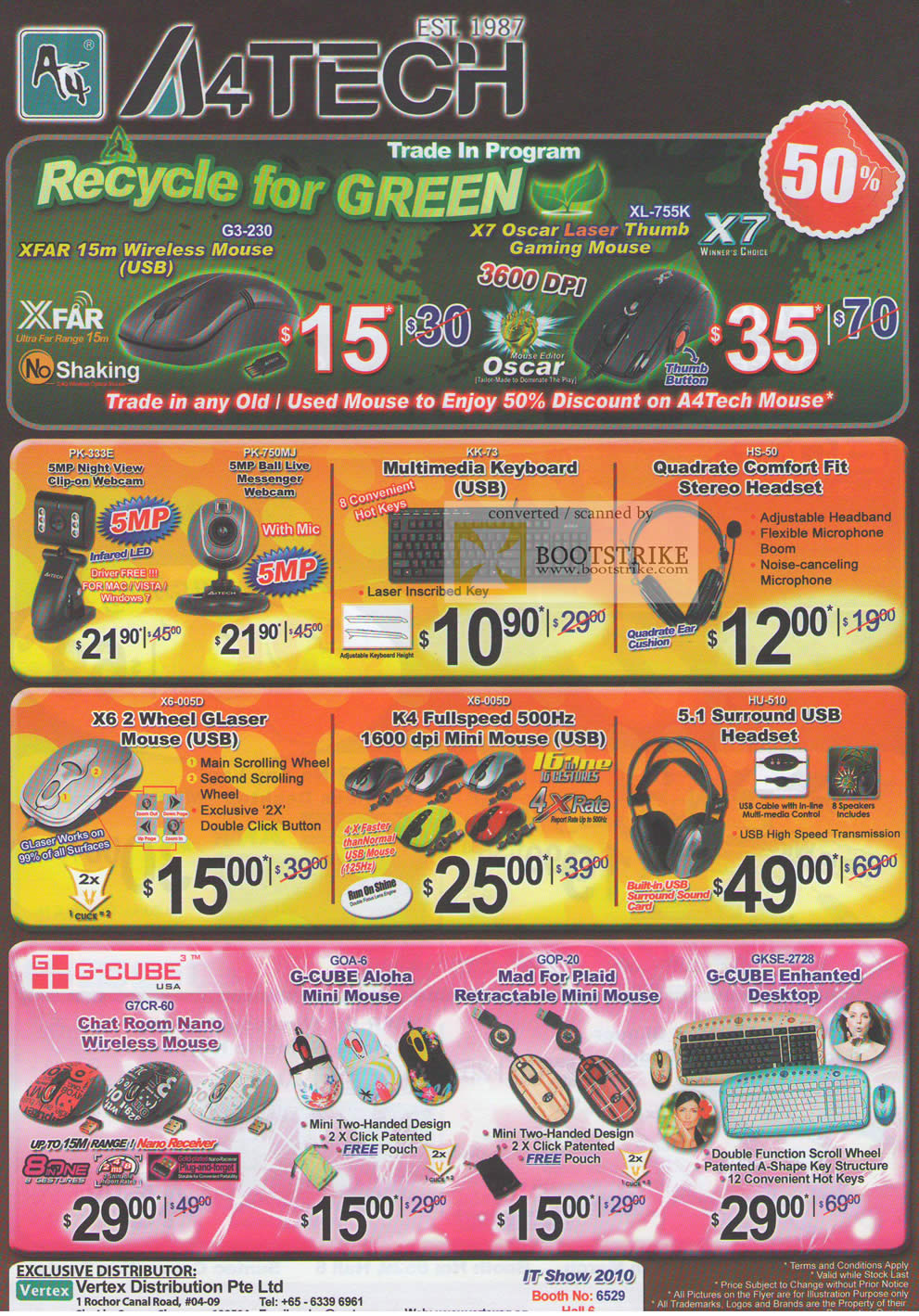 IT Show 2010 price list image brochure of A4Tech XFar Mouse Oscar XL 755K Webcam Keyboard Quadrate X6 2 Wheel K4 Headset G Cube