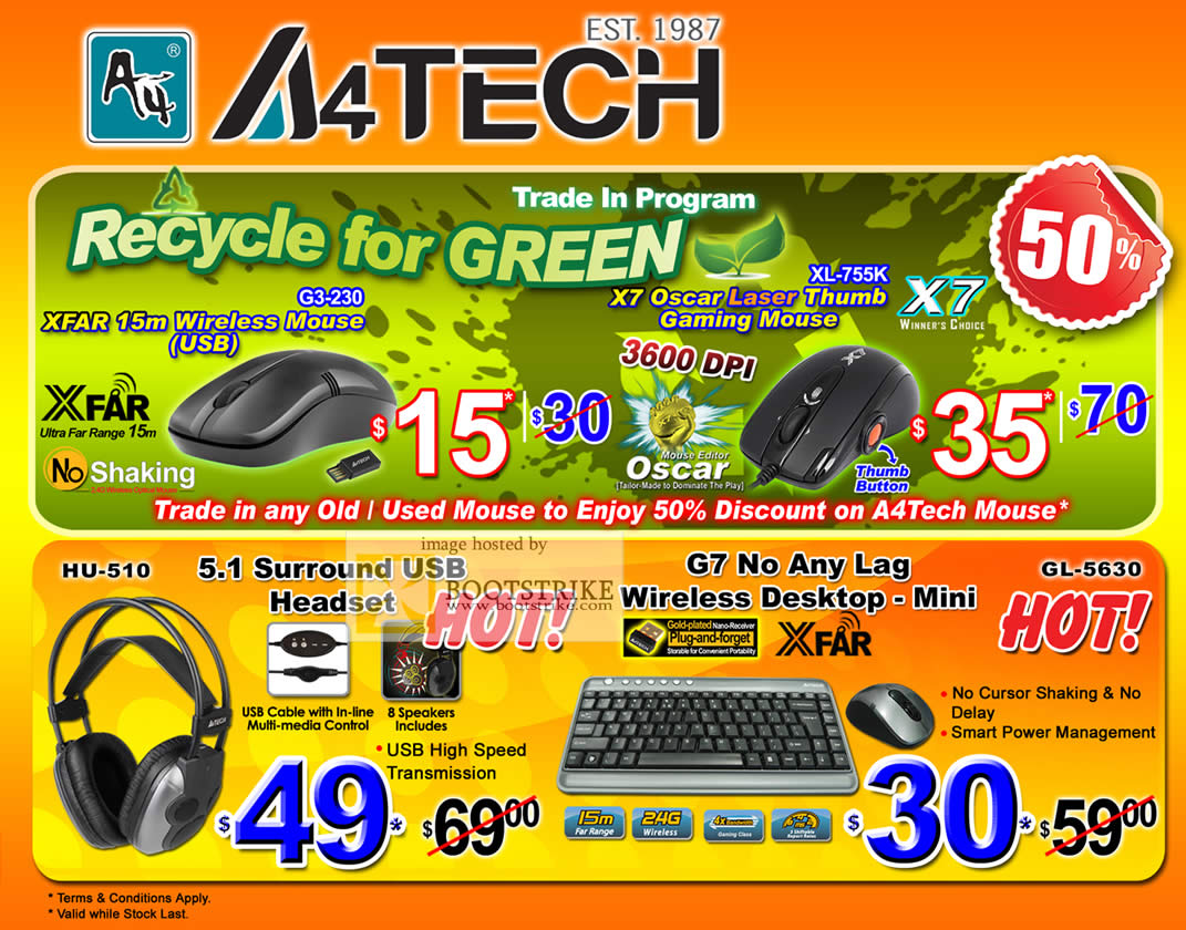 IT Show 2010 price list image brochure of A4Tech XFar USB Mouse X7 Oscar Laser G7 Headset HU 510 Wireless Desktop