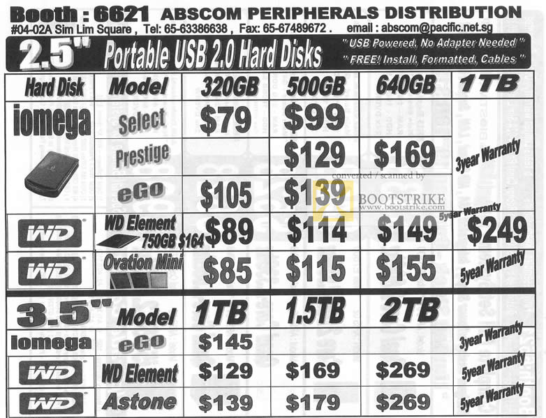IT Show 2010 price list image brochure of ABSCom Peripherals External Storage Drives Iomega WD EGo Elemetns Astone Prestige Select Ovation Mini