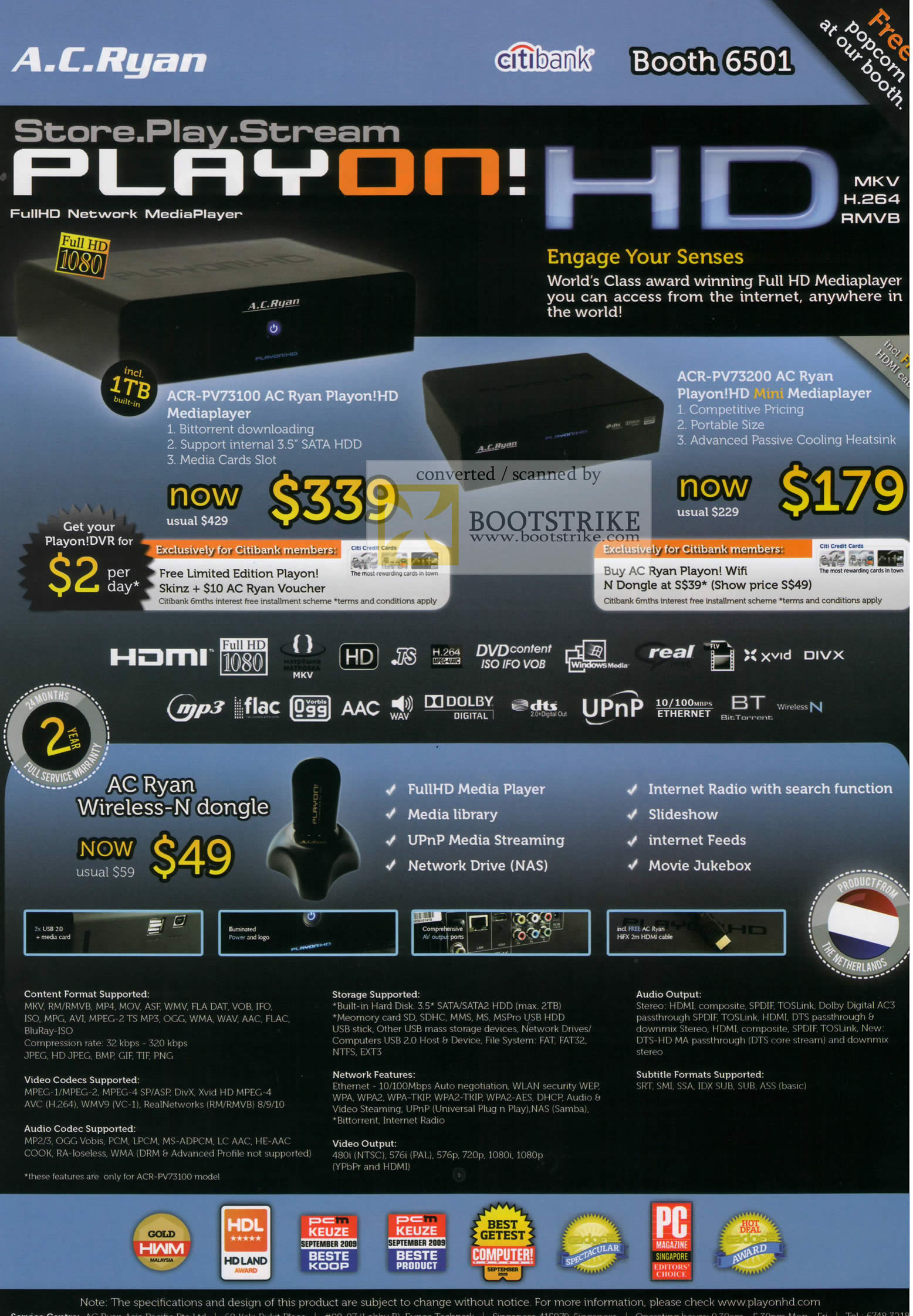 IT Show 2010 price list image brochure of AC Ryan Playon ACR PV73100 PV73200 Media Player Wireless N Dongle