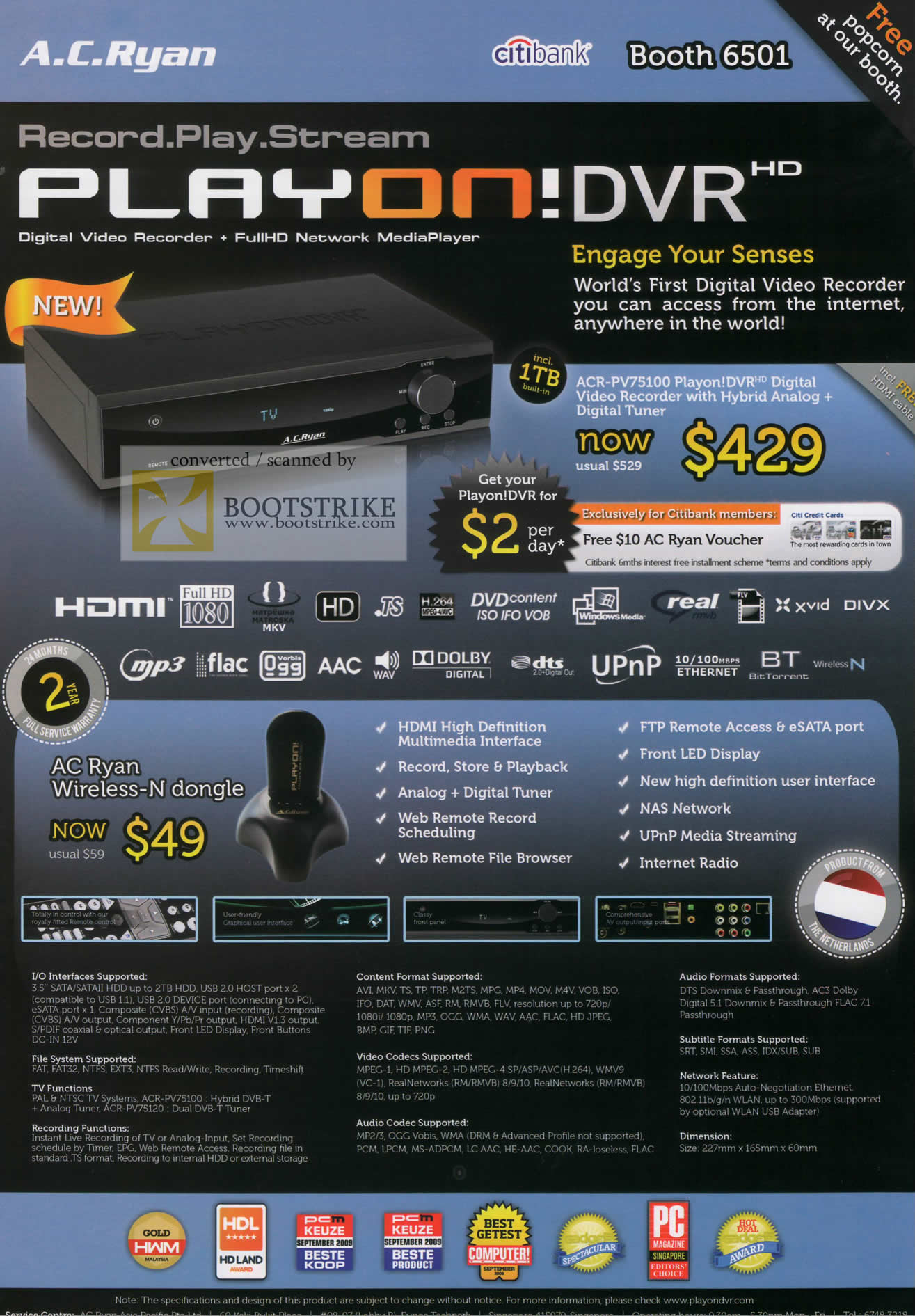 IT Show 2010 price list image brochure of AC Ryan Playon DVR HD ACR PV75100 Video Recorder Media Player Wireless N Dongle