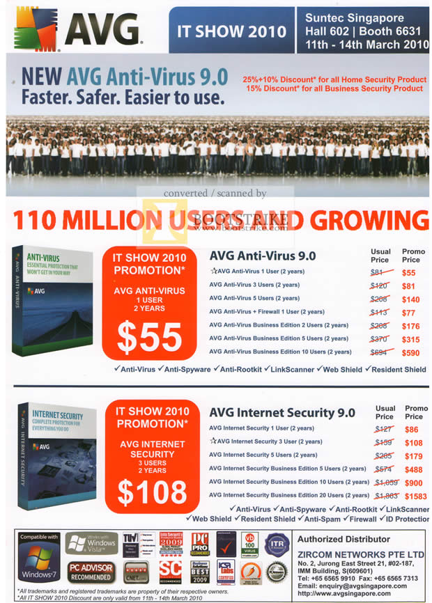 IT Show 2010 price list image brochure of AVG Anti Virus 9 Internet Security Business Edition Firewall Zircom Networks