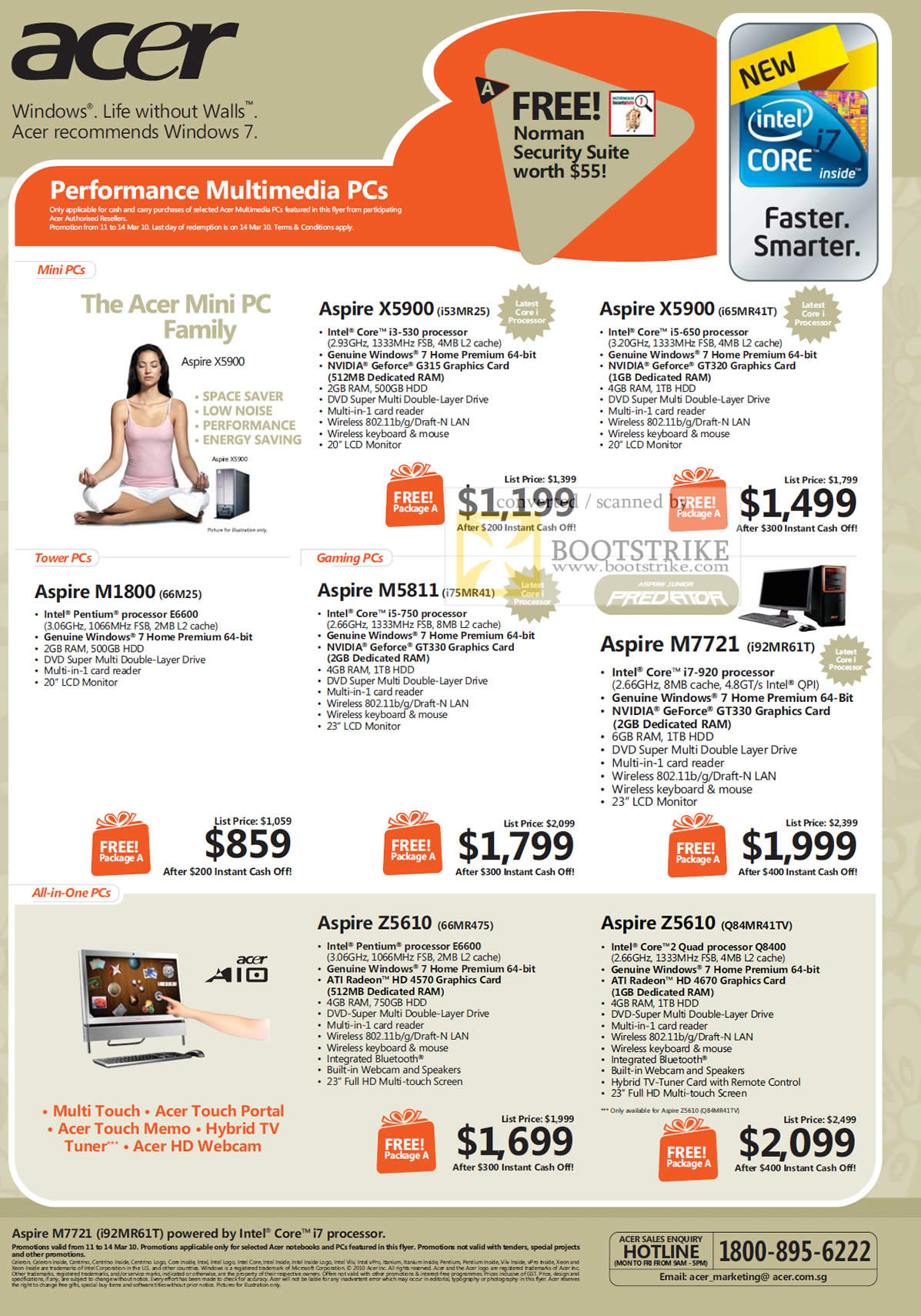 IT Show 2010 price list image brochure of Acer Aspire Desktops Mini PCs X5900 M1800 M5811 M7721 Predator Z5610 All In One PCs