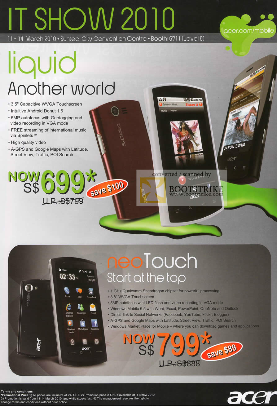 IT Show 2010 price list image brochure of Acer Mobile Phone Liquid NeoTouch